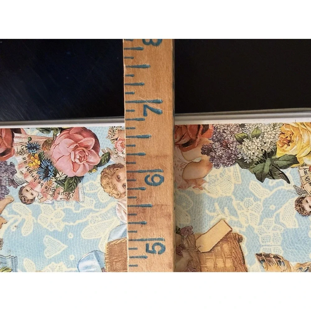 Vtg Box Stationary Company Metal Rectangular Tin Angels Cherubs Floral celestial